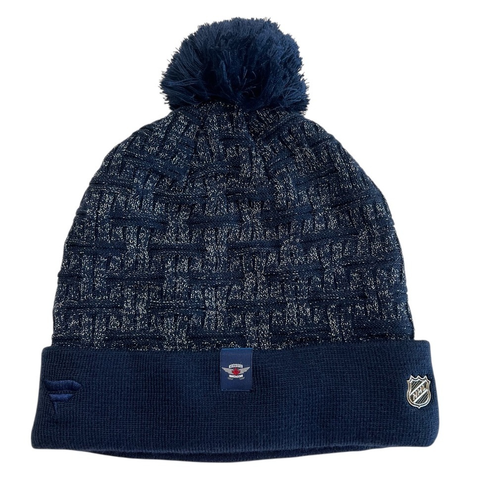 Winnipeg Jets NHL Navy Knit Beanie Pom Hat Metallic Silver One Size NWT - Picture 3 of 7